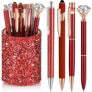 Sabary 8 Pcs Red Pens with Pen Holder for Desk Glitter Crystal Diamond Cute Ballpoint Fancy Pencil Holder Bling Desk Organizer for Women Girls Gifts School Office Wedding Supplies Sabary 8 Pcs Red Pens with Pen Holder for Desk Glitter Crystal Diamond Cute Ballpoint Fancy Pencil Holder Bling Desk Organizer for Women Girls Gifts School Office Wedding Supplies