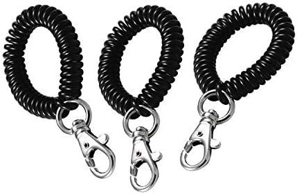 Lucky Line 2” Diameter Spiral Wrist Coil with Trigger Snap, Flexible Wrist Band Key Chain Bracelet, Stretches to 12”, Black, 3 Pack (407203)