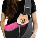 Pawaboo Dog Sling Carrier, Hand Free Breathable Mesh Bag for Puppy Cat, Drawstring Dog Papoose with Adjustable Strap and Pocket, Crossbody Satchel Dogs Purse for Outdoor Travel, L, Magenta