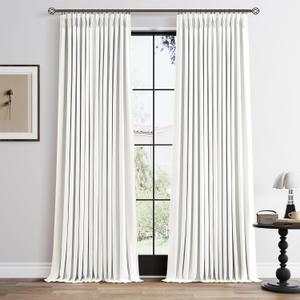 Off White 100% Blackout Pinch Pleated Linen Curtains 90 Inch Length 2 Panels for Living Room Bedroom 2 Layer White Light Blocking Thermal Insulated Pinch Pleat Room Darkening Curtains 90 Inches Long