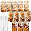 12 Set Thank You Gifts Employee Appreciation Gifts Bulk, 16 oz Glass Cups with Lids Straws Brushes and Gift Cards for Staff Coworker Friends Teacher Nurse