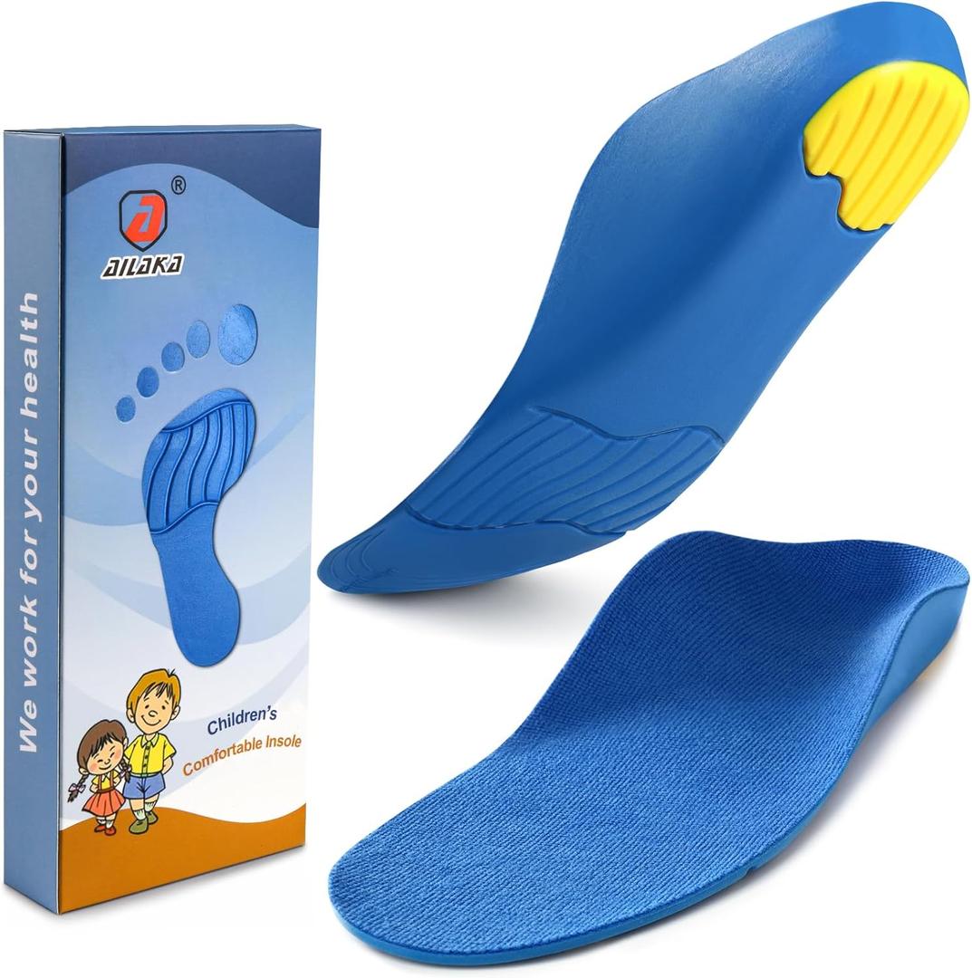 Ailaka Kids Orthotic Cushioning Arch Support Shoe Insoles, Children Pu Foam Inserts for Flat feet, Plantar Fasciitis, Feet Heel Pain Relief Blue, Size: 5-7 M US Big Kid
