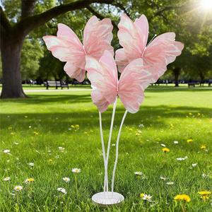 maytopia Giant Butterfly Decorations with Stand, Large Silk Butterfly Baby Shower Decor, Mariposas Grandes para Decoracion for Wedding Birthday Party Bridal Shower Home Decor (Pink, 3PCS)