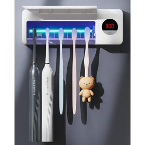 Toothbrush Holder, Timer Function, 2000mAh Rechargeable Cordless Wall-Mounted Bathroom (White)