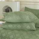 JELLYMONI Pillowcases King Size Light Green 2 Pack Boho Plaid Bed Pillow Covers 20x36in Polyester Envelope Pillow Shams Tufted Bohemian Textured (Pillows are not Included)