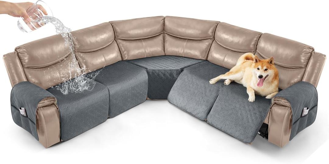 Timeles Waterproof Recliner Sectional Couch Covers,Extra Large Reclining Sofa Slipcover Without Backrest Thick Soft Washable (Gray, Seat-Only: 5-Seat) (Grey)