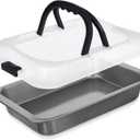 Qinyoung 1 Pcs Cake Baking Pan with Lid and Handle, 9 x 13 Inch Non-stick Rectangle Sheet Cake Pan Carrier for Brownie Roasting Cooking Baking (Black Gray)