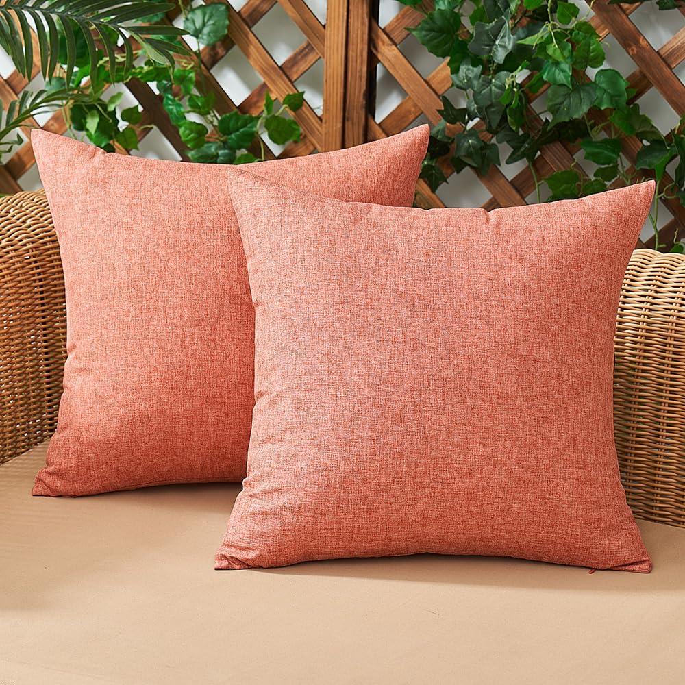 Set of 2 Outdoor Waterproof Throw Pillow Covers Decorative Farmhouse Solid Cushion Cases for Spring Bed Sofa Couch Car Living Room Coral Red 18x18 inch