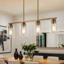 Mecgirn Island Light for Kitchen, Brushed Brass Dining Room Light Fixture Over Table, 4-Light Linear Chandelier Pendant Lighting for Dining Table Kitchen Island Living Room, 4 Light + Clear Glass