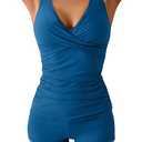 B2prity Women's Tankini Swimsuits Tummy Control Ruched Two Piece Bathing Suit V Neck Wrap Tie Back Swimwear with Shorts (Medium)