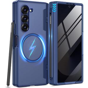 VEGO for Galaxy Z Fold 6 Case with Privacy Screen Protector[Compatible with Magsafe][Built-in S Pen Slot][Hinge Protection] Full Body Military-Grade Shockproof Phone Case for Samsung Z Fold 6 (Blue)