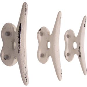 Wowser Nautical White Cast Iron Boat Cleat Wall Hooks, 3.5 Inches, Set of 3