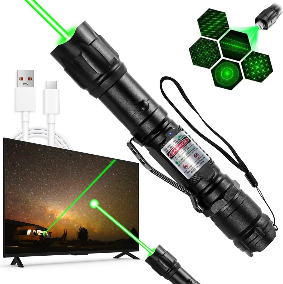 Long Range Laser Pointer, Rechargeable Green Flashlight Laser Pointer High Power for TV/LED/LCD Screens, Astronomy, Outdoor Uses, Adventure, Professional Business Gifts