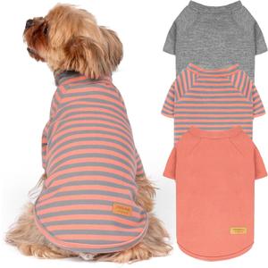 KYEESE 3Pack Dog Sweater, Soft Pet Sweatshirt Stretchy Pullover Dog Sweater for Small Dogs Girl Boy, Lightweight Fleece Pet Shirt Clothes with Sleeves, L (01# 3Pack(Orange+Grey+Stripe))
