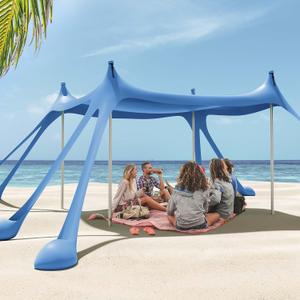Gardentime Beach Tent Canopy with 8 Sandbags 4 Aluminum Poles, Pop Up Portable Camping Sun Shelter, Easy Set Up with 2 Sand Shovel, Ground Pegs, Carrying Bag for Outdoor Beach,Picnic, Fishing