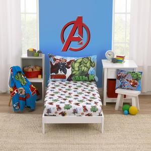 Marvel The Avengers I Am A Hero Blue, Green, Red, and Yellow 2 Piece Toddler Sheet Set - Fitted Bottom Sheet, and Pillowcase