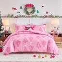 Joyreap 3pcs Christmas Duvet Cover Set Twin, Pink Xmas Tree Design Bedding Set, Includes 1 Duvet Cover and 2 Pillow Shams (Twin- 68"x90")