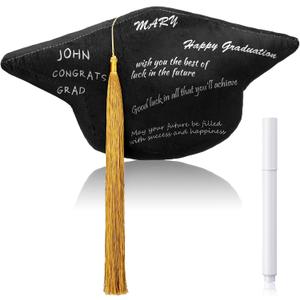 Beeveer Class of 2026 Autograph Stuffed Pillow 15.7" Graduation Autograph Stuffed Pillow Graduation Guest Signature Gifts Grad Party Sign in Decor for High School College(Black,Cap)