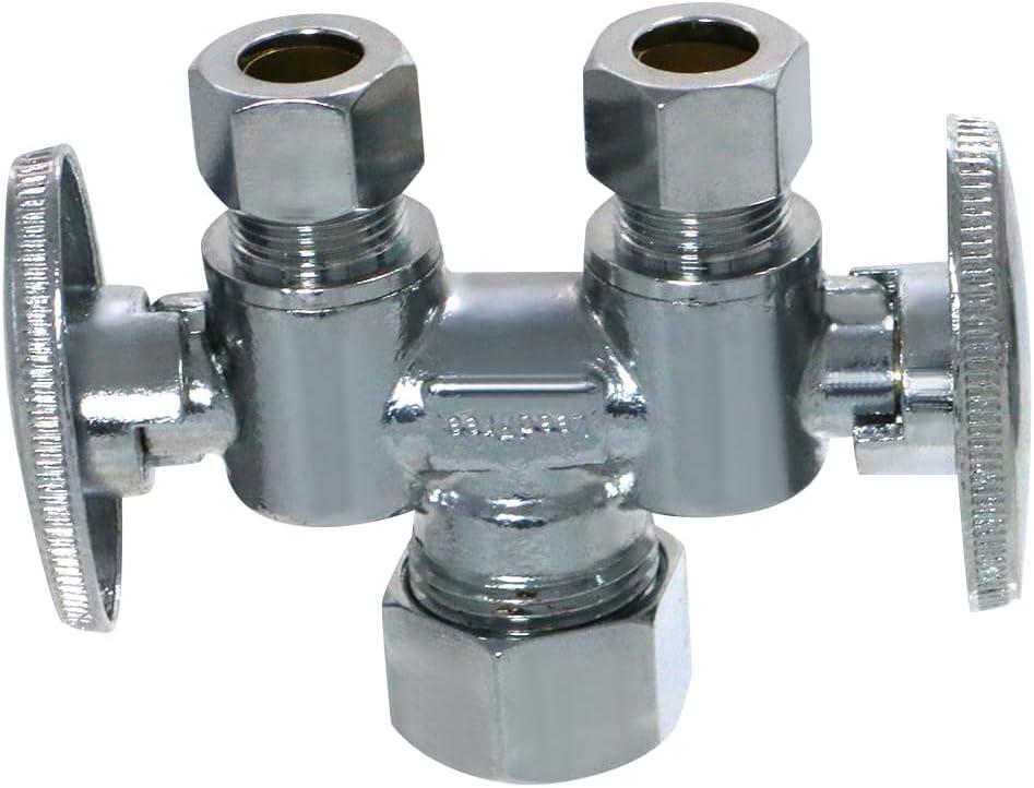 XFITTING 10 Pcs Dual Straight Valve 3/8 Inch x 3/8 Inch x 5/8 Inch OD Compression, 4-4-3=10XX