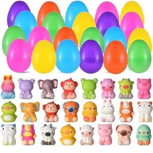 24 Pack Prefilled Easter Eggs with Animal Slow Squishy Toys, Easter Egg Slow Rising Squishy Fidget Toys Stress Relief for Kids Boys Girls Easter Egg Fillers, Easter Basket Stuffers Party Favor