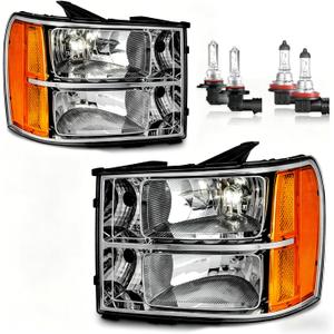 Headlights for 2007-2013 GMC Sierra 1500/2007-2014 Sierra 2500 HD 3500 HD Headlamp Replacement, High/Low Beam W/Bulbs, Driver & Passenger Side