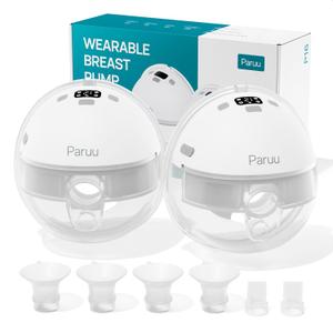 Paruu Hands Free Breast Pump P16, Wearable Breast Pump Electirc Portable with 4 Modes & 12 Levels, Max 309mmHg Strong Suction 19/21/24mm Flange Inserts Wearable Breastfeeding Pump, 2 Pack (White)