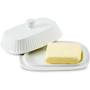 Hansense Porcelain Butter Dish with Lid for Countertop, Ceramic Butter Keeper with Handle Cover, Butter Holder Container Perfect for East and West Coast Butter, Dishwahser Safe, White