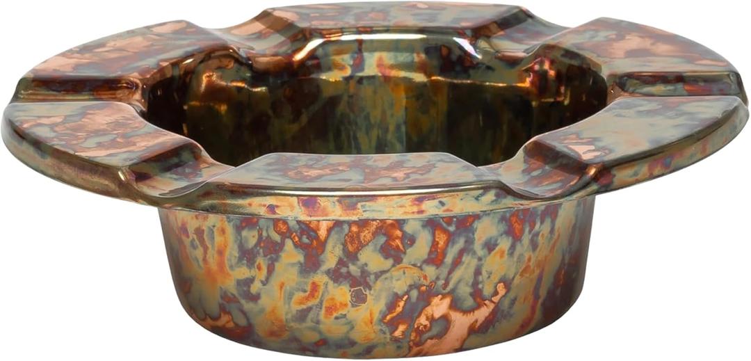Stinky Cigar One-Piece Ashtray - Durable Stainless Steel, Rustproof, Unbreakable Design - Windproof Deep Bowl with 6 Stirrups for Even Burn - Perfect for Patio Relaxation - Distressed Copper Plated