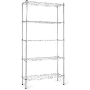 Amazon Basics 5-Shelf Adjustable Heavy Duty Steel Wire Rack, Space Saving Storage Shelving Organizer for Kitchen, Garage, No-Tool Assembly, 350 lbs Weight Capacity, 36" x 14" x 72", Chrome