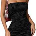 Milumia Women Floral Print Ruched Mesh Strapless Tube Mini Dress Sexy Tie Backless Short Dress S