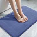 Yimobra Memory Foam Bath Mat, Super Soft Absorbent Bathroom Rug Non Slip 31.5x20 Inch, Quick Dry, Machine Washable Floor Carpet for Tub Shower, Home Decor Accessories, Navy Blue