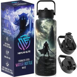 Anime Water Bottle 40 oz Shadowlands Collector Edition, Insulated Stainless Steel Bottles with Straw for Men & Boys, Leakproof Teens & Kids Tumbler, Gaming Birthday Gift for Anime Fans Mens & Gamers