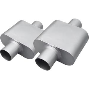 Universal 3"(ID) Inlet 3"(ID) Outlet Single Chamber Muffler - 13" Total Length (7x9x4 in Body), Aluminum Coated Exhaust with Internal Baffle to Produce Aggressive Deep Sound (2 Pack)