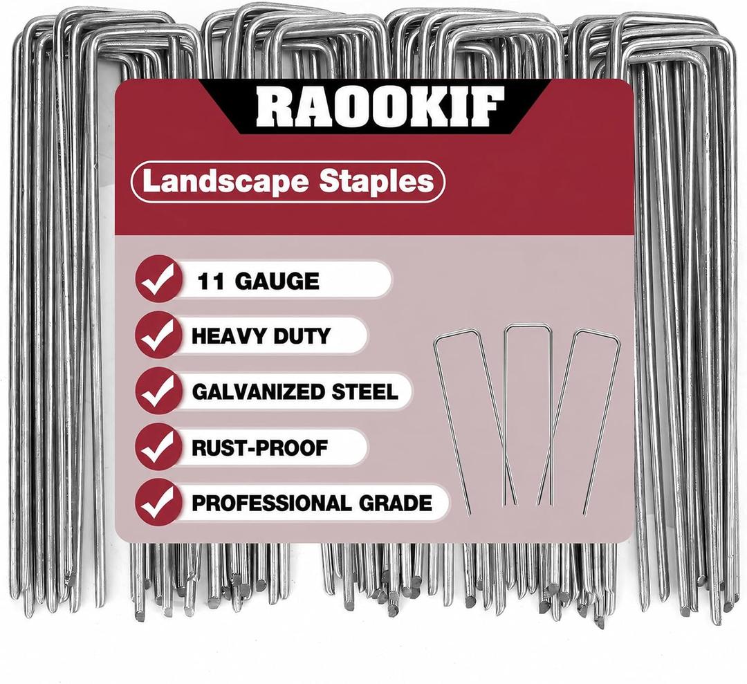 RAOOKIF 12 Inch Galvanized Garden Landscape Staples, 20/50/100/200Pcs Garden Metal Stakes, 11 Gauge Heavy Duty Ground Stakes for Decoration, Fence and Lawn Use, Fabric Pins