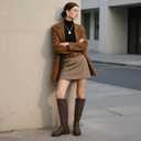 Knee High Boots for Women Round Toe Women's Fashion Tall Riding Boots Chunky Platform Long Flat Boot with Side Zipper Low Heel Block Fall Boot (6, Brown Pu)