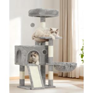 Cat Tree, 41.3" Cat Tower for Indoor Kittens with Scratching Board and Posts, Multi-Level Cozy Cat Condo with 2 Perches, Hammock, Balls, Light Gray GCT005SW