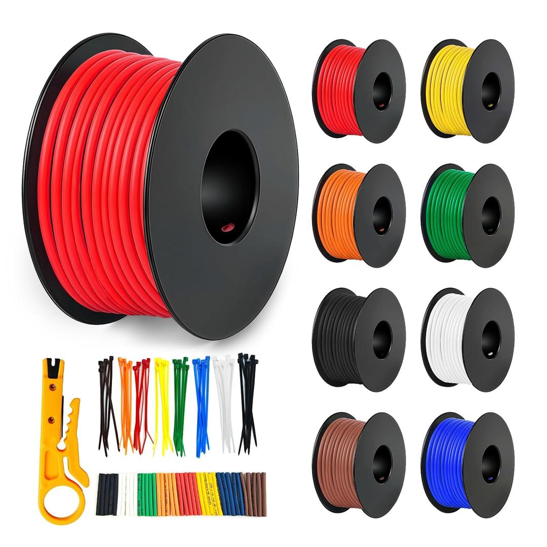 22 Gauge Stranded Wire Kit, 23ft Each 8 Colors 22AWG Silicone Electrical Wire Spool, Flexible Tinned Copper Wire, Hook Up Wire Kit for DIY, Automotive