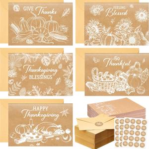 100 Set Fall Thanksgiving Greeting Cards with Envelopes & Stickers 4 x 6 in Fall Pumpkins Thank You Cards Blank Notes for Baby Shower Wedding Bridal Birthday Holiday Party Supplies