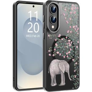 Goodon for Galaxy S25 Edge Case, Wireless Charging Compatible, Shockproof Translucent Matte Cover - Cute Floral Design Phone Case for Women Girls - Elephant Flowers