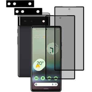 [2-2 Pack Privacy Screen Protector Designed For Google Pixel 6A Anti Spy Private Tempered Glass Film 2-Pack Camera Lens Protector Film 2-Pack