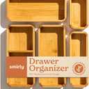 SMIRLY 5-Piece Bamboo Kitchen Drawer Organizer Set for Large and Small Utensils, Multi-use Storage Box - Bathroom, Nightstand, Jewelry, Cutlery, Knife, Spice, Towel, Junk Drawer Tray