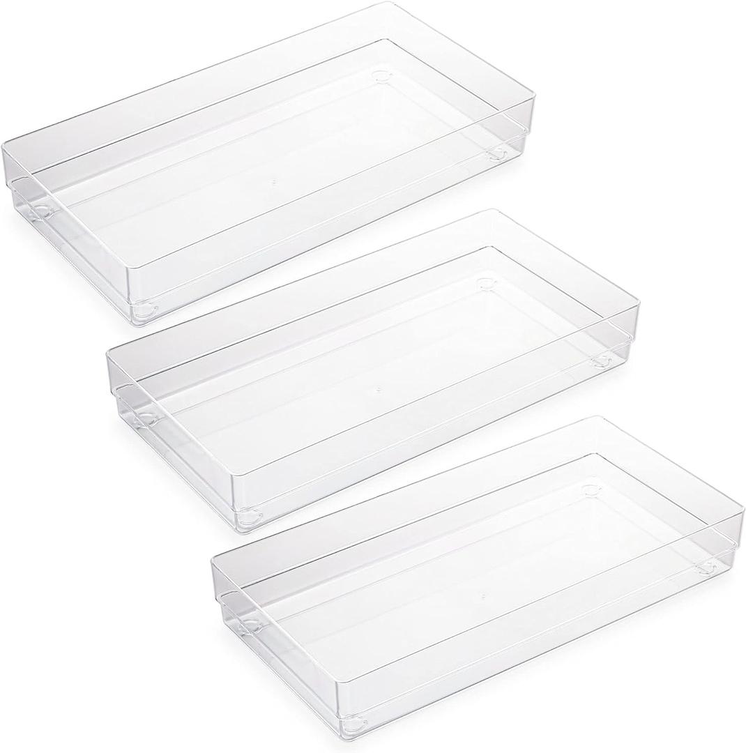 LotFancy Clear Plastic Drawer Organizer, 12 x 6 x 2, Set of 3 Drawer Storage Containers Bins for Dresser Cosmetics Makeup, Stackable