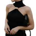 Women's Halter Tank Top Y2k Black Style Fitted High Neck Sleeveless Criss Cross Basic Tops for Women S