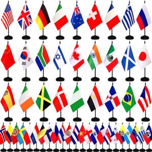TSMD 50 Countries International World Desk Flags Set Small Mini Office Table Stick Flag with Stand Base,5x8 Inch