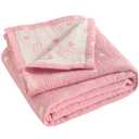 NTBAY 3 Layer Muslin Cotton Toddler Blanket, Jacquard Reversible Nursery Bed Blanket, Super Soft and Thermal for All Seasons, Decoration Gift, 30"x40", Pink Rabbit (30x40 Inch (Pack of 1))