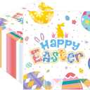 4 x 50Pcs Happy Easter Paper Napkins - Cartoon Colorful Eggs Bunny 13 x 13 Inches Luncheon Napkins Disposable Dessert Dinner Hand Napkins for Easter Birthday Party Supplies