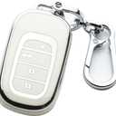 Key Fob Cover Keychain Fit for Honda 2022 2023 2024 2025 Civic Accord HR-V Pilot CR-V 5 Buttons Smart Key (Silver and White)