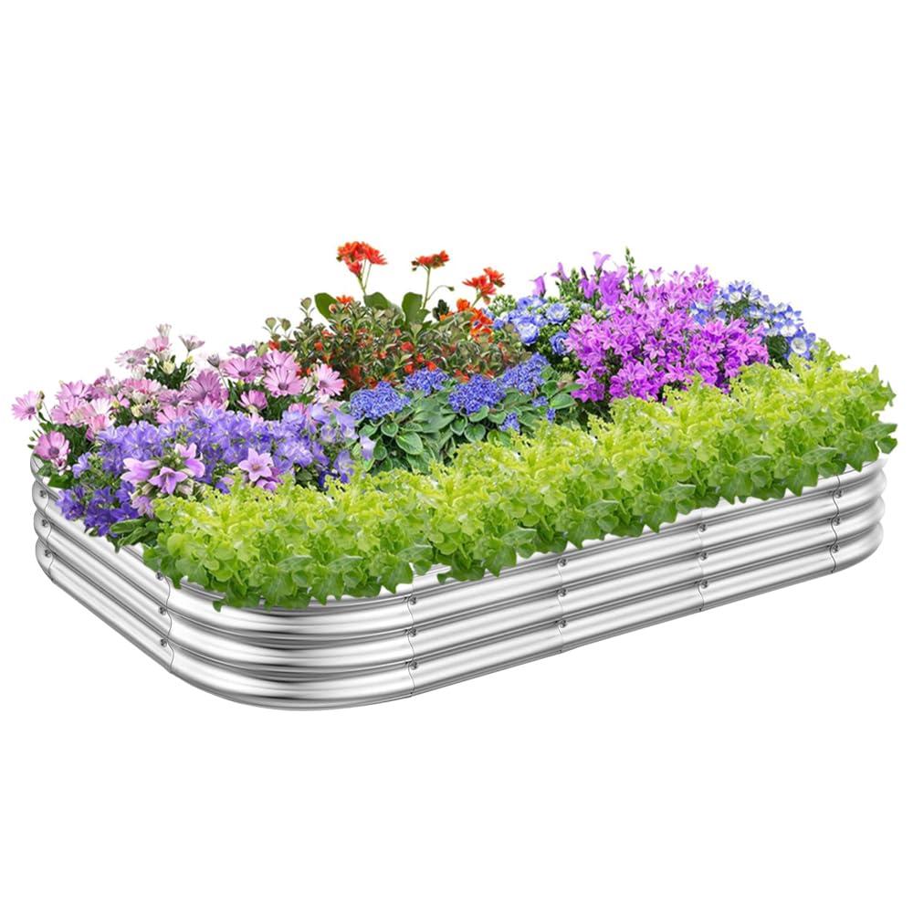 RAYKEEP 4x3x1ft Galvanized Raised Garden Beds, Pack of 01 - Silver