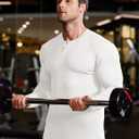 JMIERR Mens Muscle Slim Henley Shirt Button V-Neck Long Sleeve Gym Workout Athletic T Shirts (White, XXL)