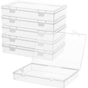 Small Plastic Containers with Lids 6 Packs, 7.2''  4.6''  1.3'' Small Plastic Boxes Rectangular, Crayon Boxes Craft Box Containers for Craft Supplies Bead